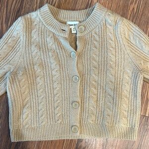Open edit cropped tan button sweater